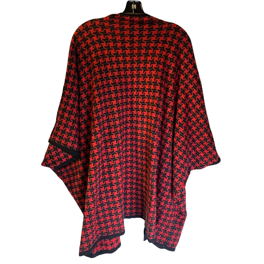 Pendleton Women's Houndstooth Merino Wool Cape PLUS One Size Red Black Office - Picture 2 of 8